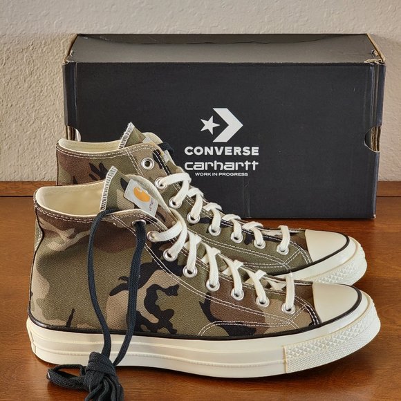 Converse X Carhatt WIP Chuck 70 Hi Camouflage 169221C Covert Green Size 8.5 NWB - Picture 2 of 13